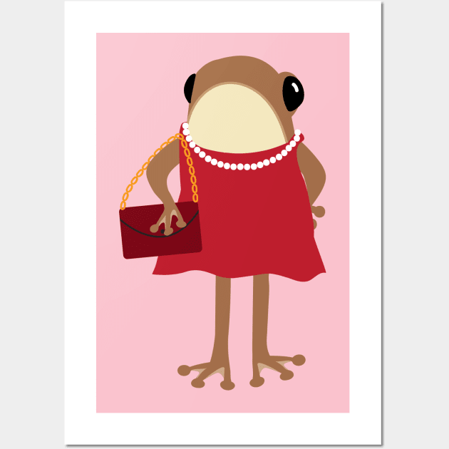 Fashionable frog in a red dress Wall Art by Jennifer Ladd